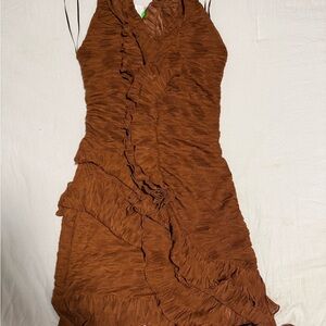 Zara Asymmetrical Brown Ruffle Dress